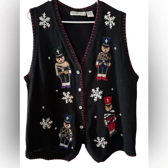 "Vintage Victoria Jones Christmas Nutcracker Sweater Vest" - Picture 1 of 8
